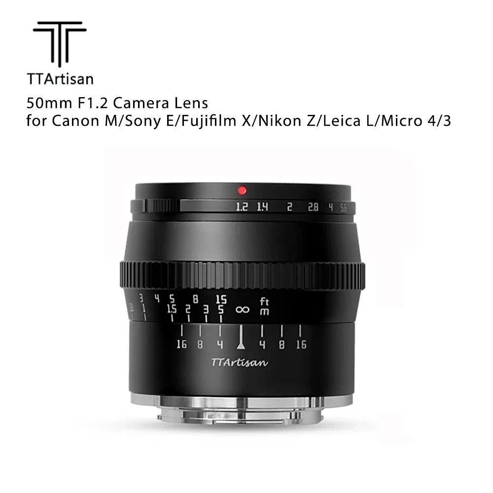 Lente de Cámara TTArtisan de 50 mm F1.2 de Gran Apertura para Cámaras Sony E, Fuji X, Canon M, Nikon Z, Leica L, Panasonic, Olympus M43