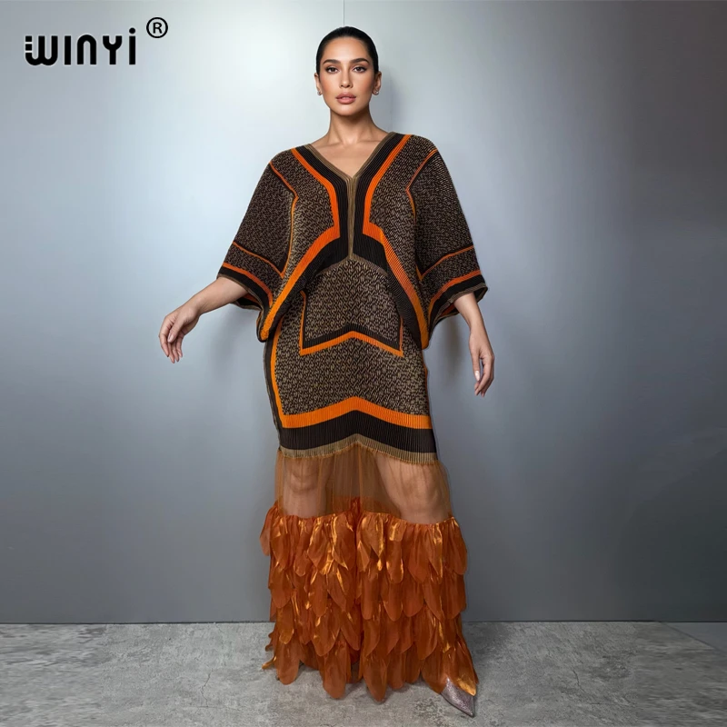 

WINYI Slim Fit Pleated Elastic Dress Beach Cover up Kaftan Abaya for Muslim Women Dubai Luxury Party Fashion Evening Gown