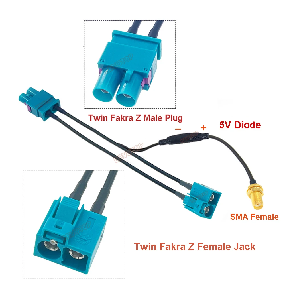 Twin Fakra Z to SMA Splitter cables With Diode Custom-made RF Coaxial Cable Junper