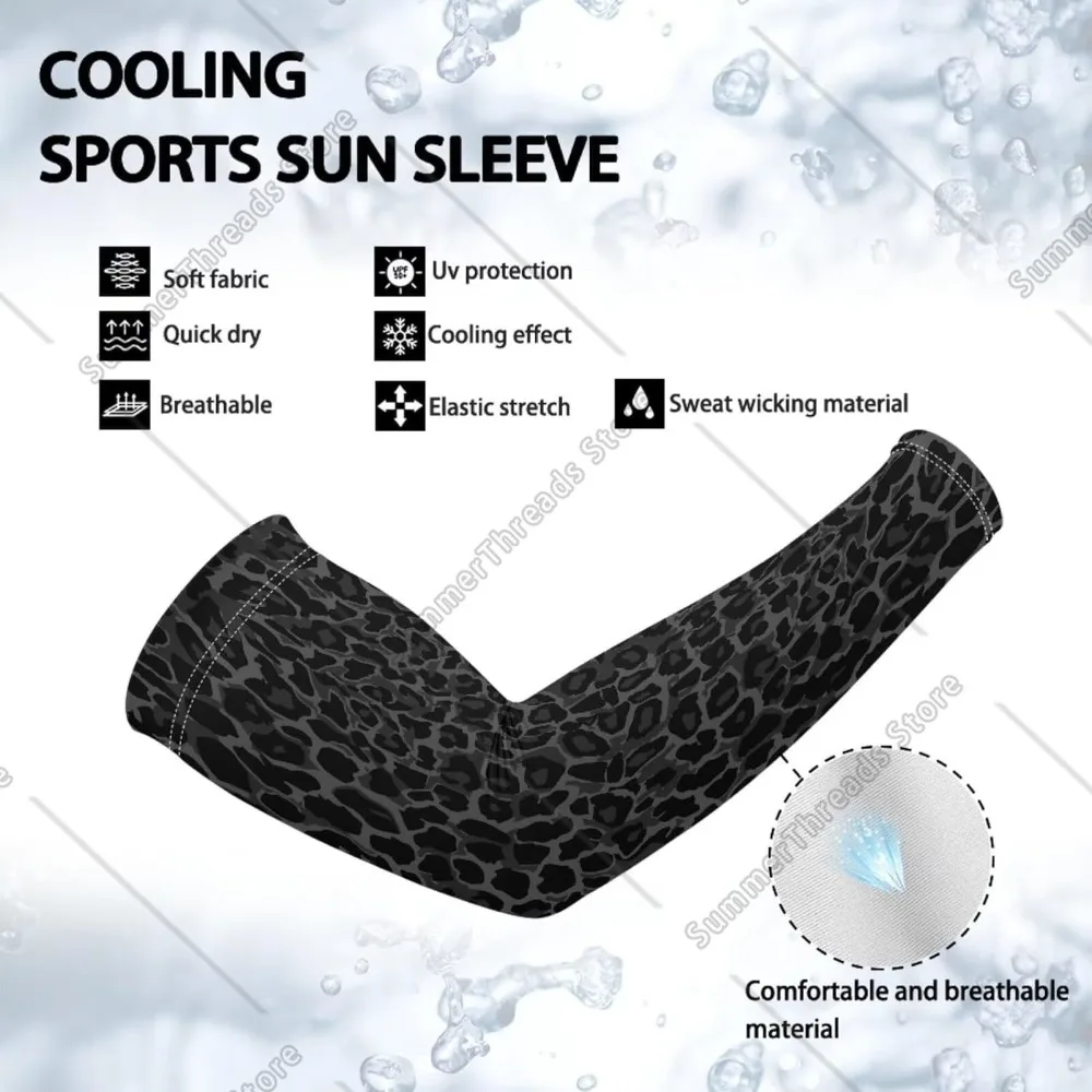 Manicotti con stampa polinesiana con stampa leopardata nera per donna uomo, manica di compressione rinfrescante con protezione solare con dito