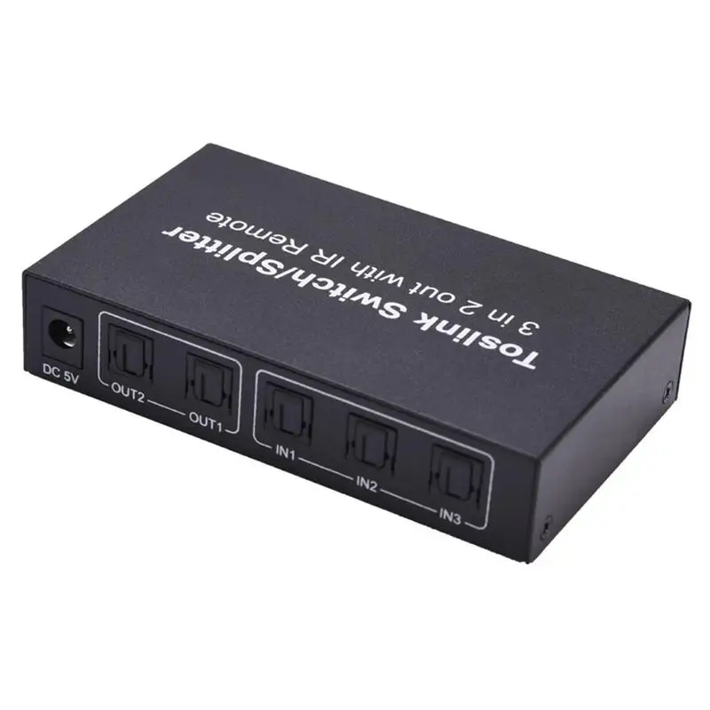 3 In 2 Out Toslink Cable Switch Splitter SPDIF/TOSLINK Optical Audio 3x2 Switcher SPDIF Splitter With IR Remote Control