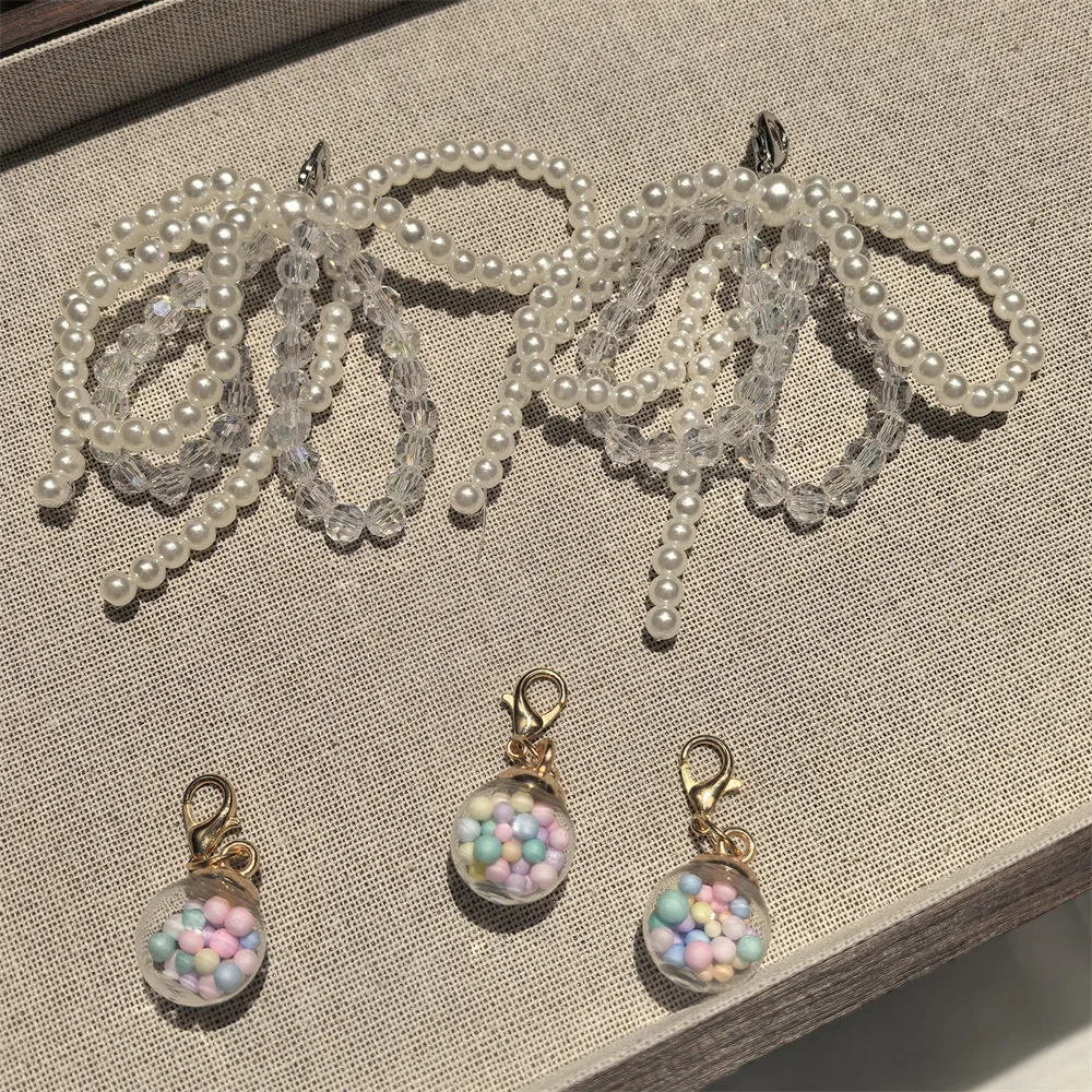 Nova dopamina colorido arco sapato cadarços encantos para tênis dos desenhos animados cão sapato decorações charme cristal pérola arco sapatos acessórios