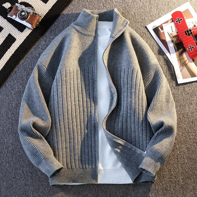Nova moda masculina gola cardigans sweatercoats qualidade masculino mais grosso quente casual malhas cardigans outwear blusas soltas 4