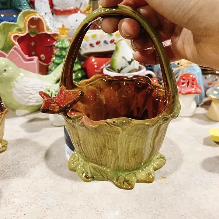 ceramic small basket Vase Home Decor aesthetic room decor Wedding desk Ornament Living Room Vase yard & garden decors