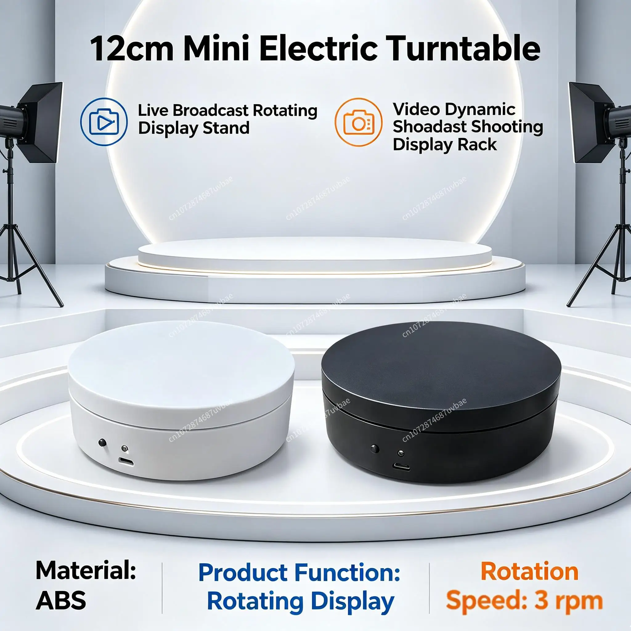 

360 Degree Rotating Electric Turntable 12cm Photography Show Holder USB Charging/Battery Operated for Model Cake 3D Images