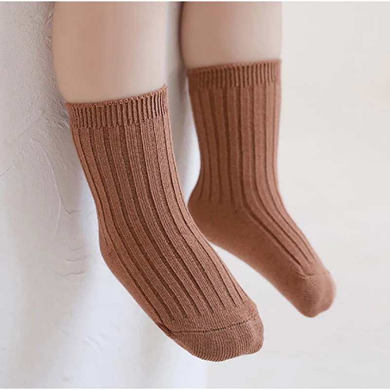 MILANCEL New Autumn Kids Socks Girls Solid Color Mid Tube Socks Children Sock 5 Pairs a Lot