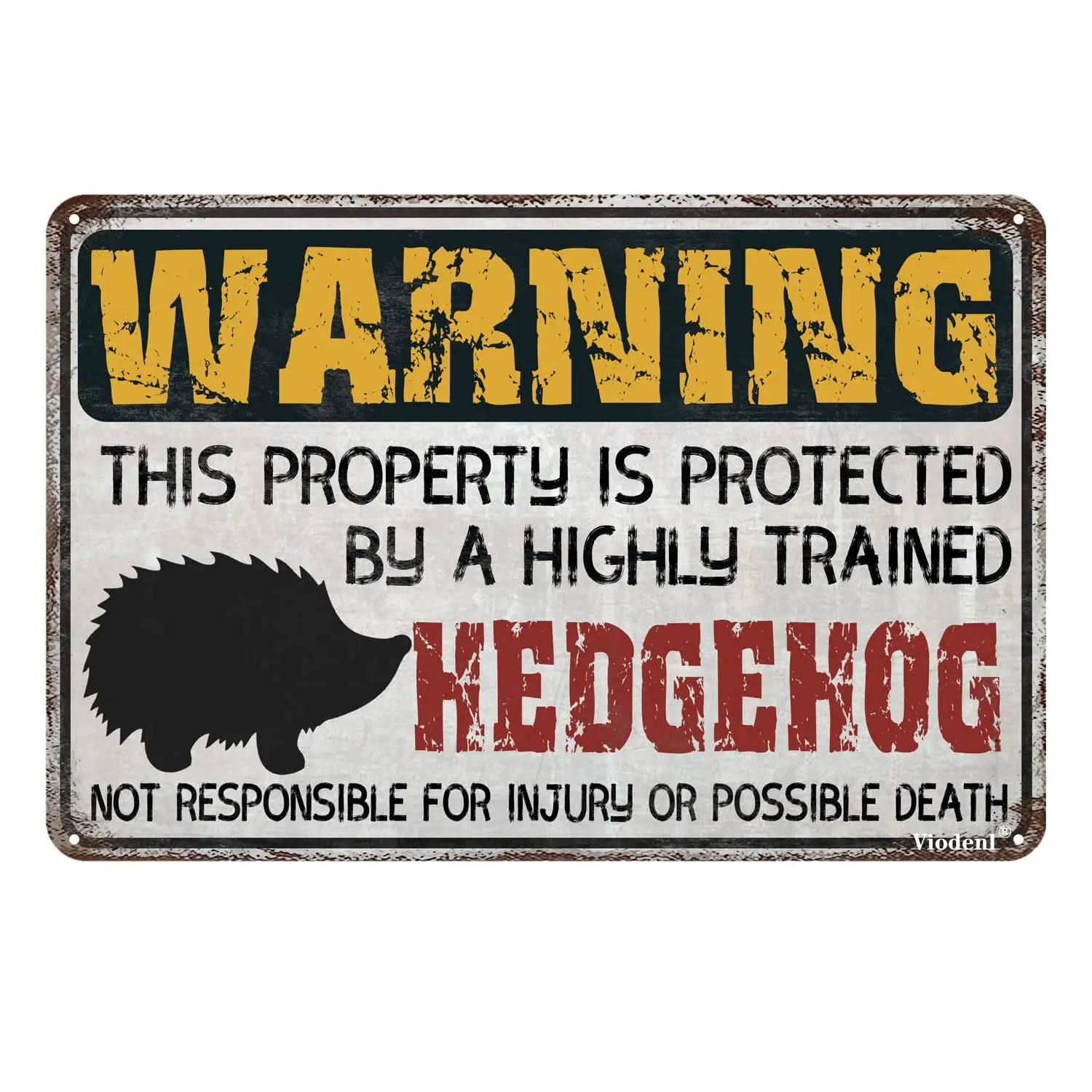 Vintage Metal Warning Sign This Property is Protected by a Highly Trained Hedgehog Yard Street Garden Garage Outdoor Home Funny