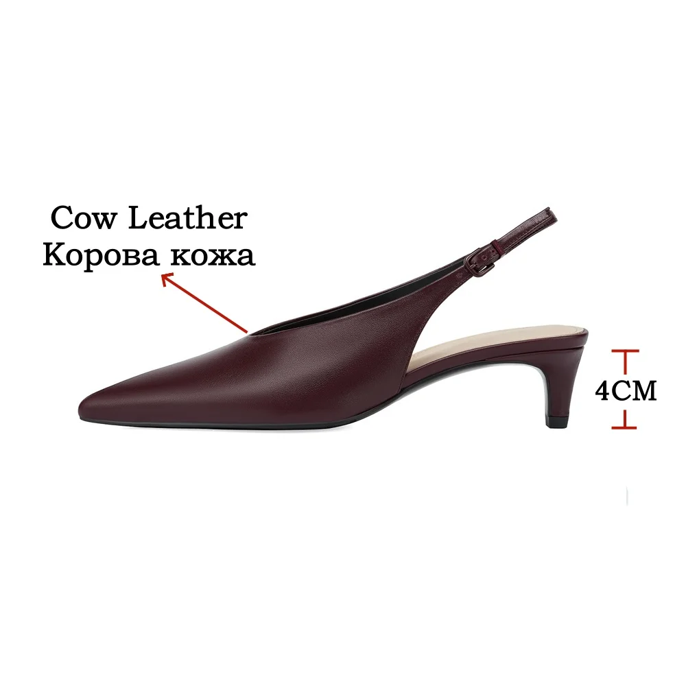 Genuine Leather Slingback Pumps - Pointed Toe Wedding Party Heels