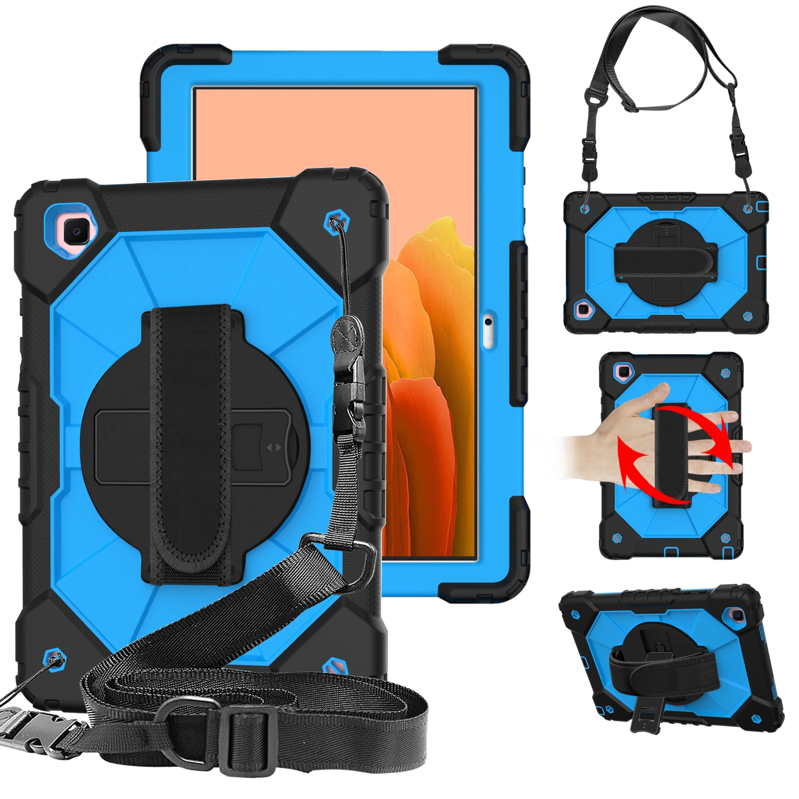 

Heavy Duty Case For Samsung Galaxy Tab A7 10.4 2020 2022 SM-T500 T505 T507 T509 Rotating Armor Stand Cover With Hand Neck Strap