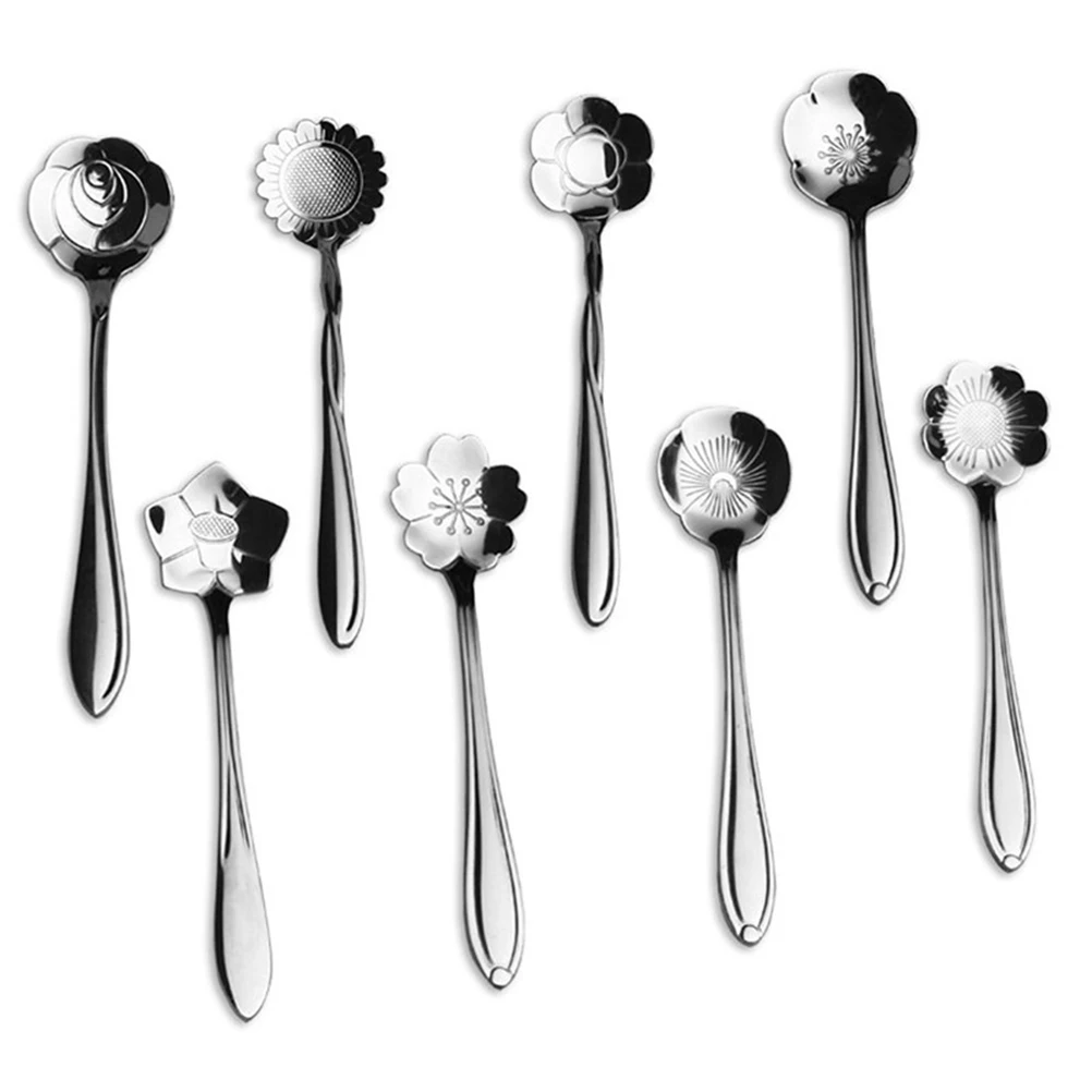 

Flower Spoon Decorative Coffee Teaspoon Stainless Steel Cutlery Beads Baby Straw Lightweight Anti Rust Corrosion Resistant Long