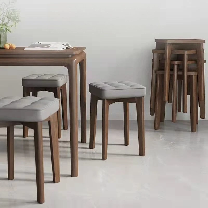 Solid Wood Soft Seat Stool Simple Household Dining Chair Living Room Small Bench Can Be Stacked