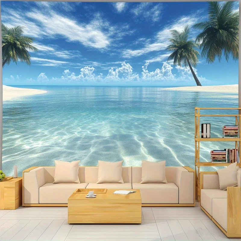 VIKAMA Tropical Island Tapestry Clear Sea Water Coconut Tree Landscape Natural Healing Wind Living Room Room Decoration