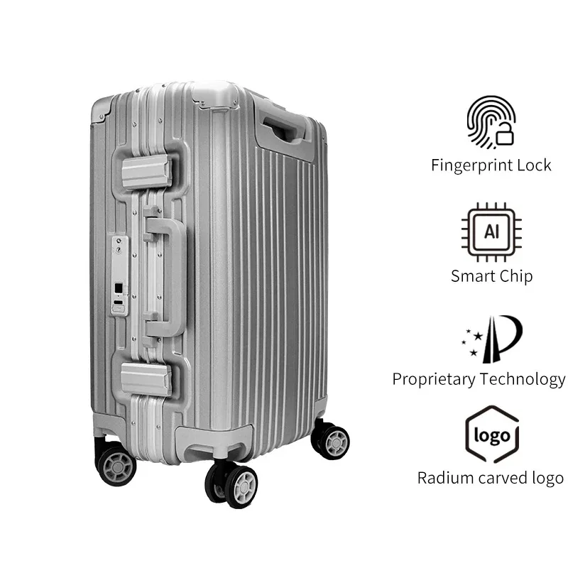 【Best-selling】Fingerprint Lock Smart Travel Suitcase Pc Aluminum Travel Bag TSA Custom Smart Luggage