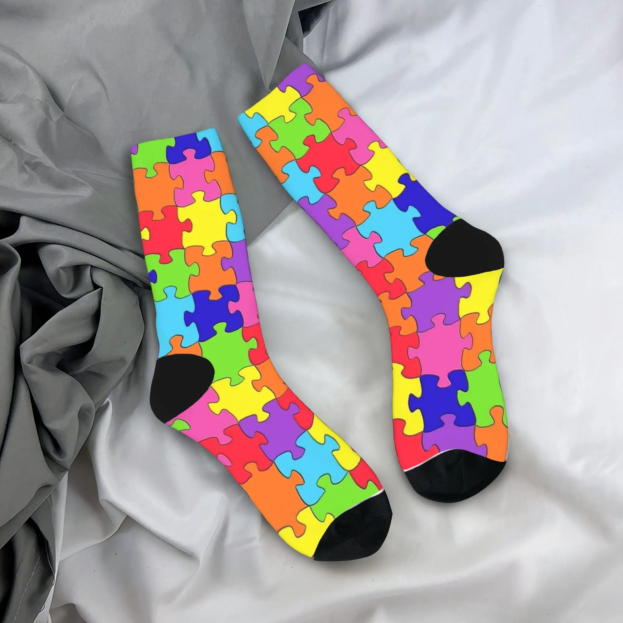 

Vibrant Multi-Color Autism Puzzle Seamless Stockings Korean Socks Men Soft Socks Autumn Outdoor Graphic Non Slip Socks Gift