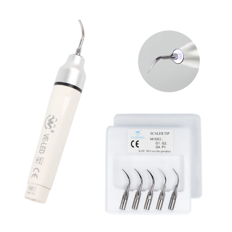 Escalador Dental ultrasónico VVDental VET-2-LED, segunda generación de nuevos equipos de limpieza de escalador Dental con pieza de mano de 5 puntas