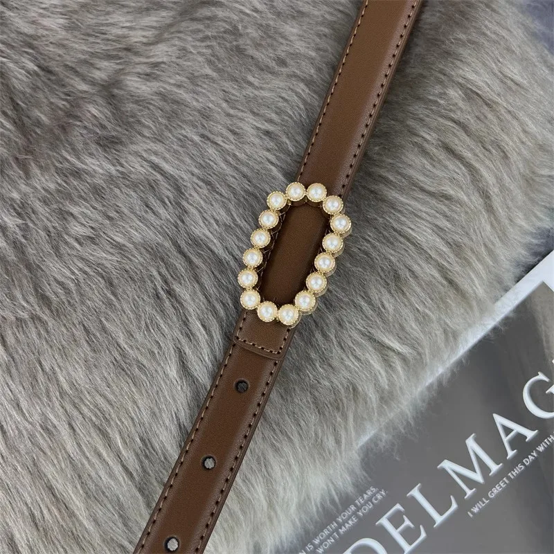 ผู้หญิง Vintage Pearl Buckle ของแท้หนังรัดตัวหญิง Cummerbund Coat เข็มขัดชุด Decration เข็มขัดแคบ J083