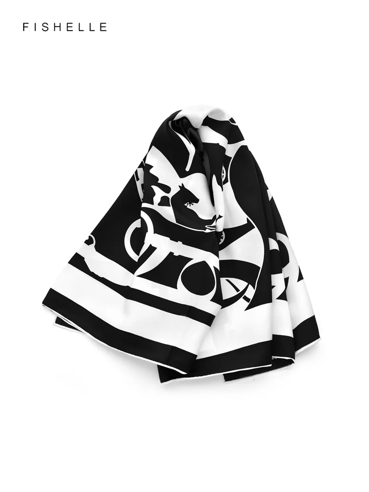 Black white carriage 100% natural silk scarf women luxury shawl real silk 90*90 square ladies hijab scarves spring autumn