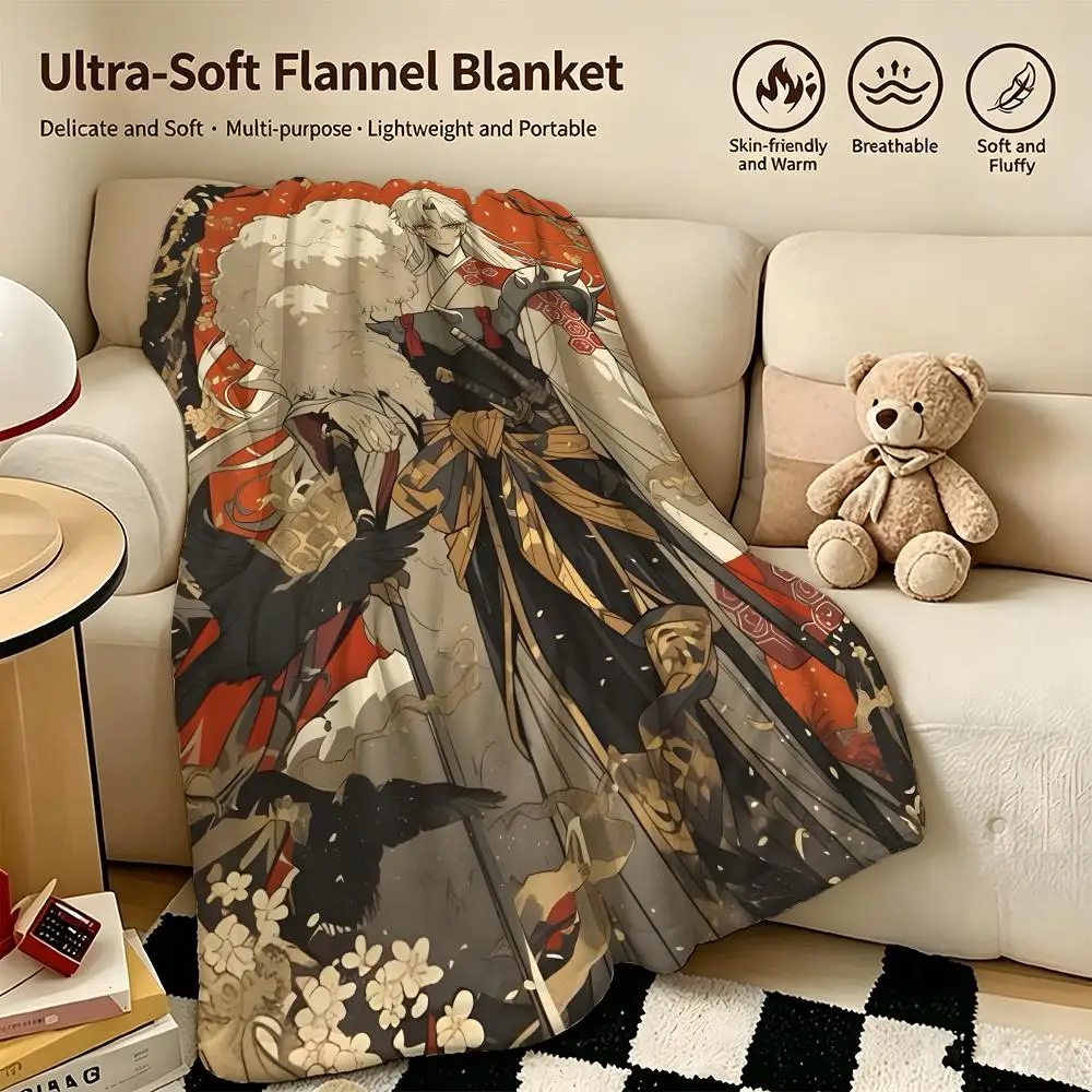 anime I-Inuyasha-a Throw Warm Soft Flannel Blanket, Multi-use for Sofa Bed Camping Travel Nap