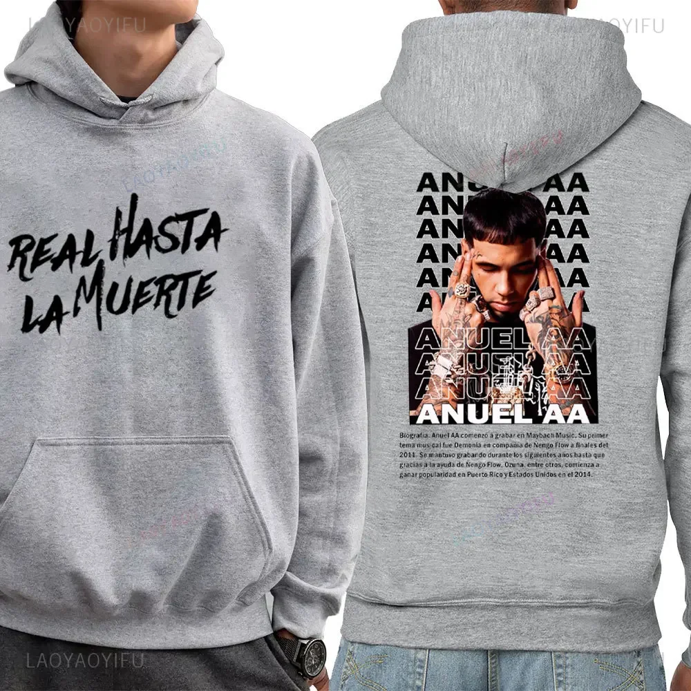 Осенние мужские толстовки Anuel AA Real Hasta La Muerte, толстовки с принтом, уличная одежда, свободный пуловер в стиле рэпер, повседневные топы с капюшоном