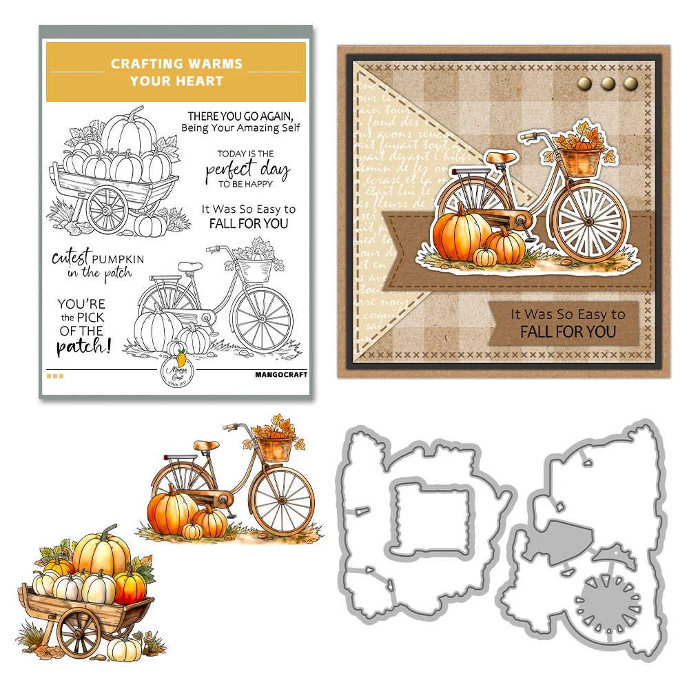 Mangocraft autunno zucche taglio bicicletta muore timbro trasparente fai da te Scrapbooking forniture metallo muore Silicone Stamp Cards album