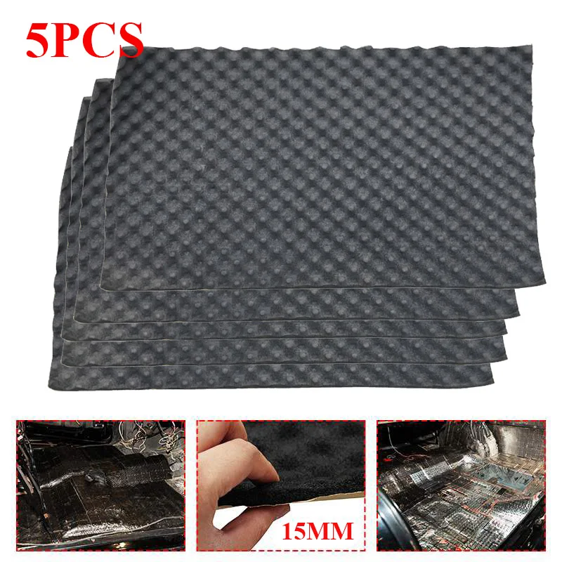 5PCS Car Sound Deadening Mat 50X80cm Engine Foam Cotton Sticker Noise Dampening Insulation 15mm