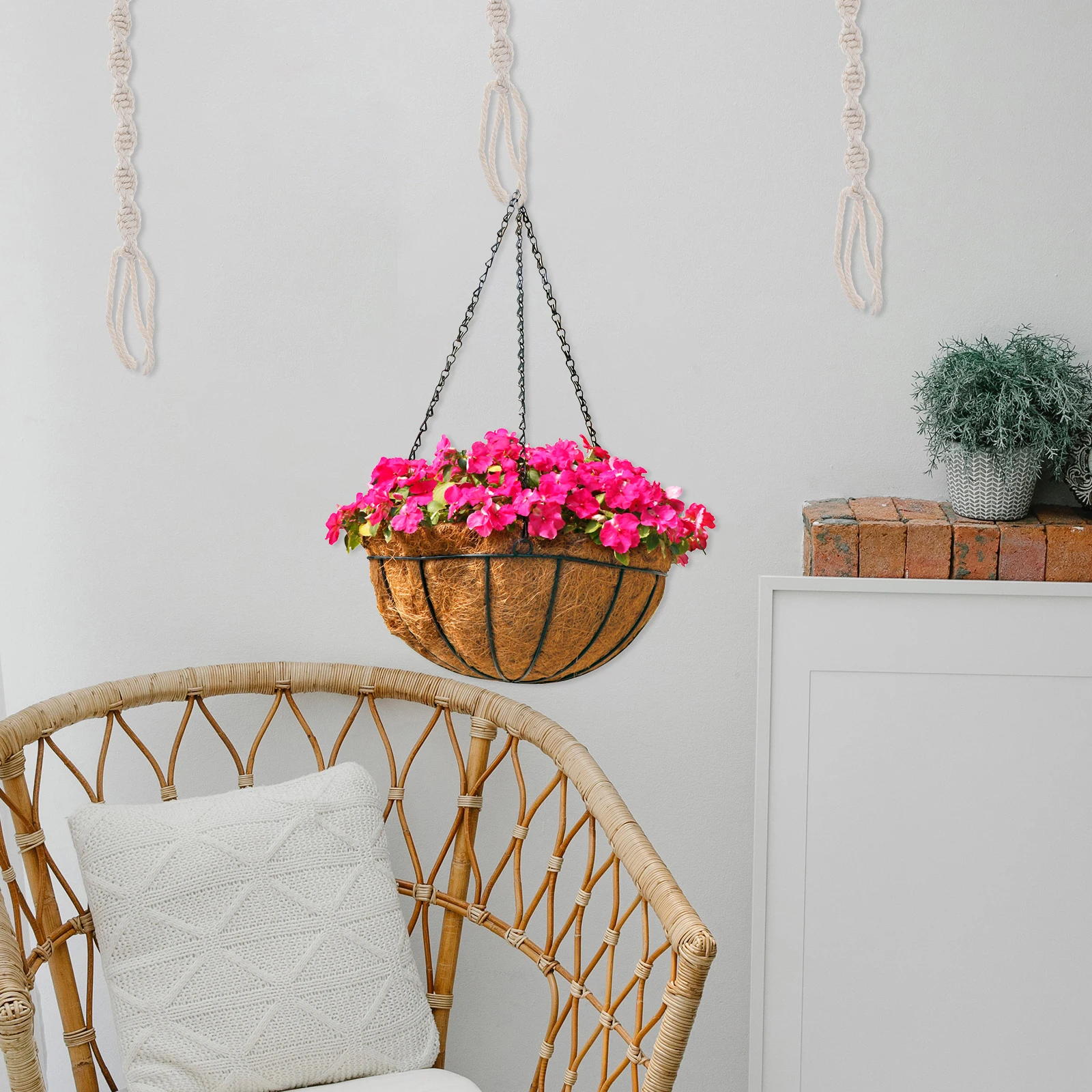 

6pcs Cotton Flowerpot Hanging Decor Kit Woven Plant Hanger Plant Pot Hanging Net Pot Net Balcony Garden Indoor