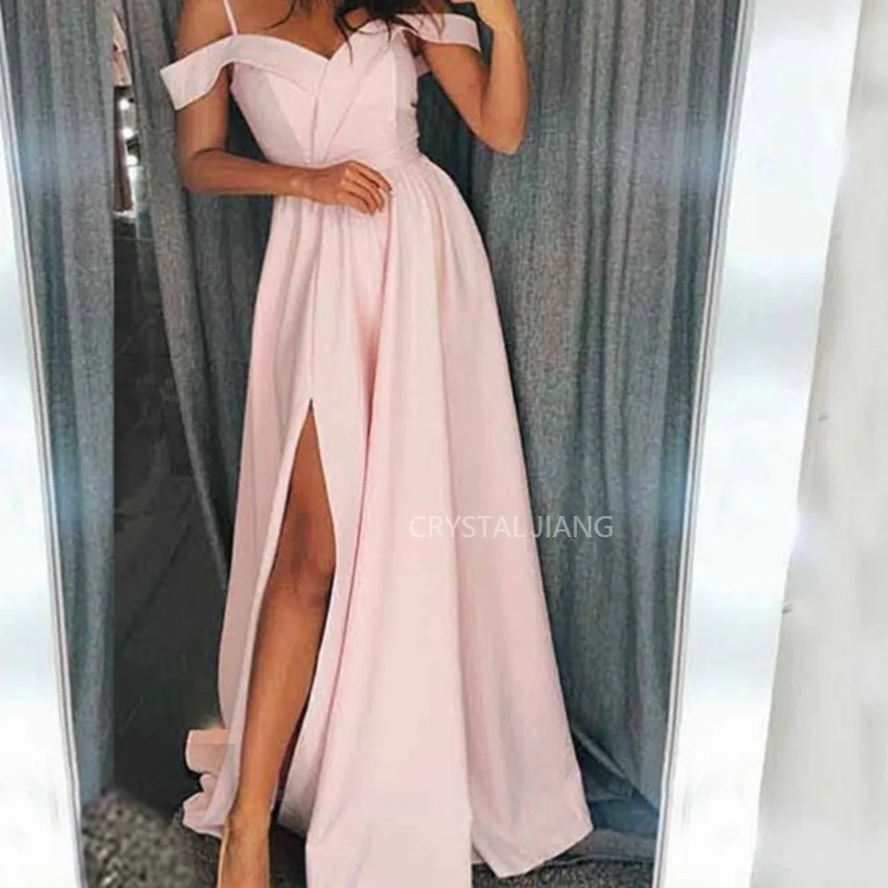 

Elegant Gown Long Off the Shoulder Satin Natural Waist Sleeveless Ruffles A Line Sweep Train Formal Dress