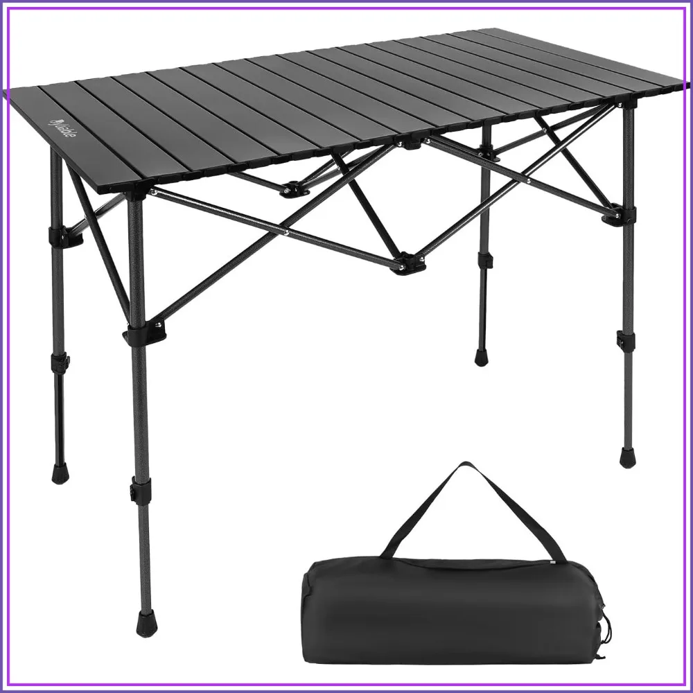 

Lightweight Aluminum Camping Table, Adjustable Height, Portable with Carry Bag for Outdoor Picnic BBQ