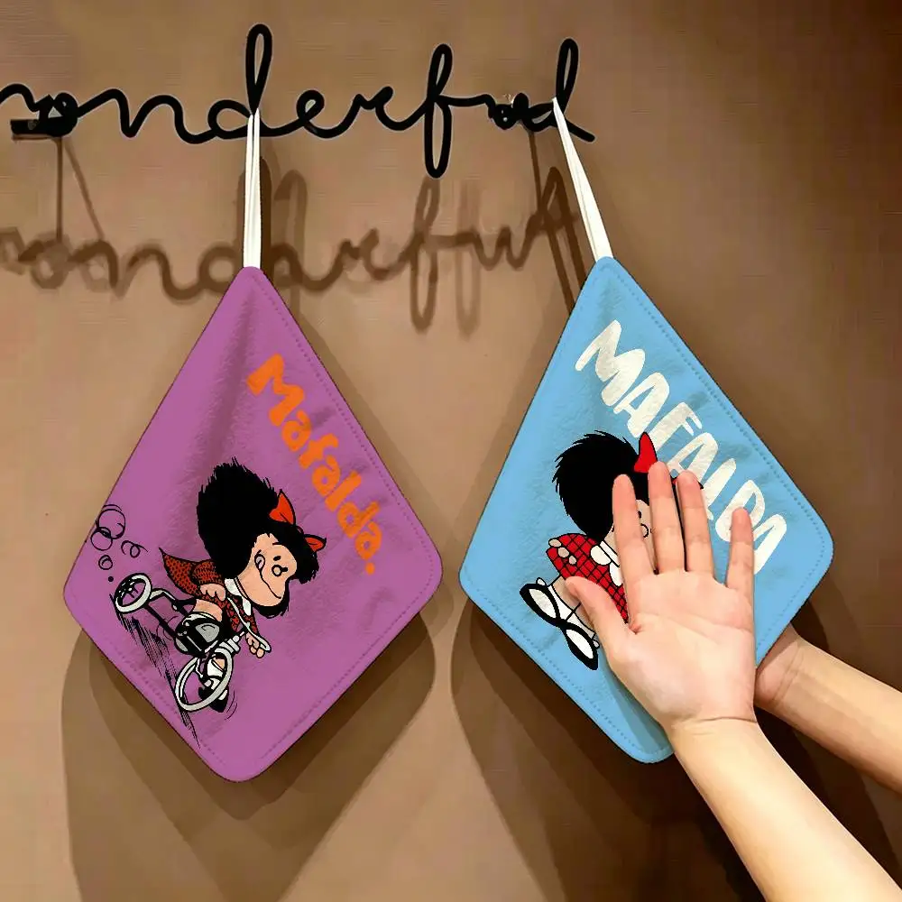 M-Mafalda Socially-Conscious-Comic Thickened Polyester Cotton Hanging Towel, High Absorbent Hand Wiping Towel for Indoor Use