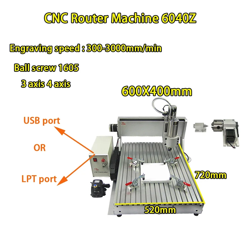 

LY Engraving Drilling and Milling Machine 6040Z 800W Woodworking Metal Carving Router Optional 3 Axis 4 Axis High Quality