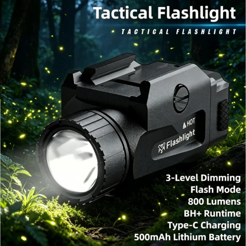 2026NEW TINSOL 800LM Powerful Tactical Light 4 Mode USB Rechargeable Quick Release Handgun Outdoor Shooting Picatinny Rail Mount
