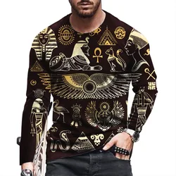 Ancient Egyptian 3D Print Autumn Men's O-Neck T-shirt Casual Long Sleeve Oversized Pullover Fashion Tops Streetwear Men Clothing