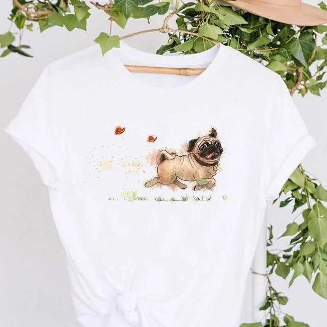 Pug Tee women Y2K t shirt female Japanese clothes