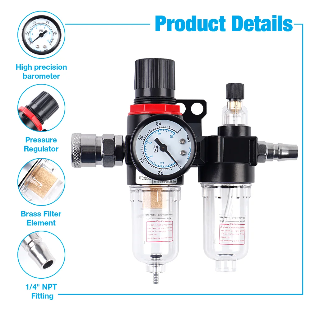 AFC2000 Air Pressure Regulator For Air Compressor,Oil-water Separator, Copper Filter Element, Including Lubricating Oil Atomizer