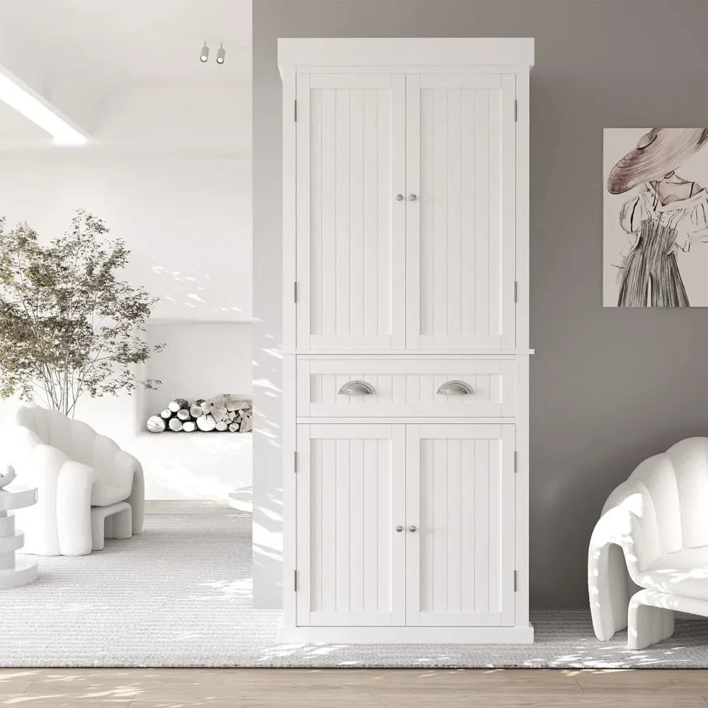 Armoire de Rangement Autoportante avec Portes et Étagères Réglables, Grand Meuble de Cuisine, 72 Pouces