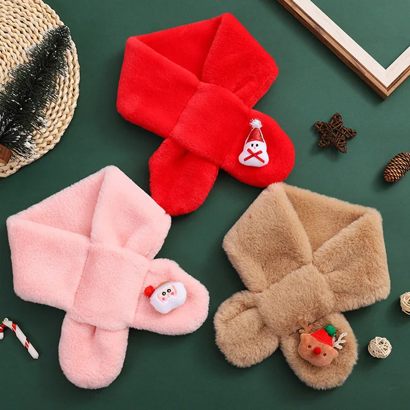 

Детский рождественский шарф, мультяшная кукла Xams, детский шейный платок с крестом, зимние теплые плюшевые шарфы, пушистые меховые чехлы на шею для детей 1-13 лет