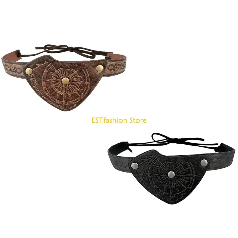 

Y5GC Medieval Leather Eye Patches Vintage Embossed Eye Covers Halloween Medieval Eyewear Accessory for Men LARP Role Playing