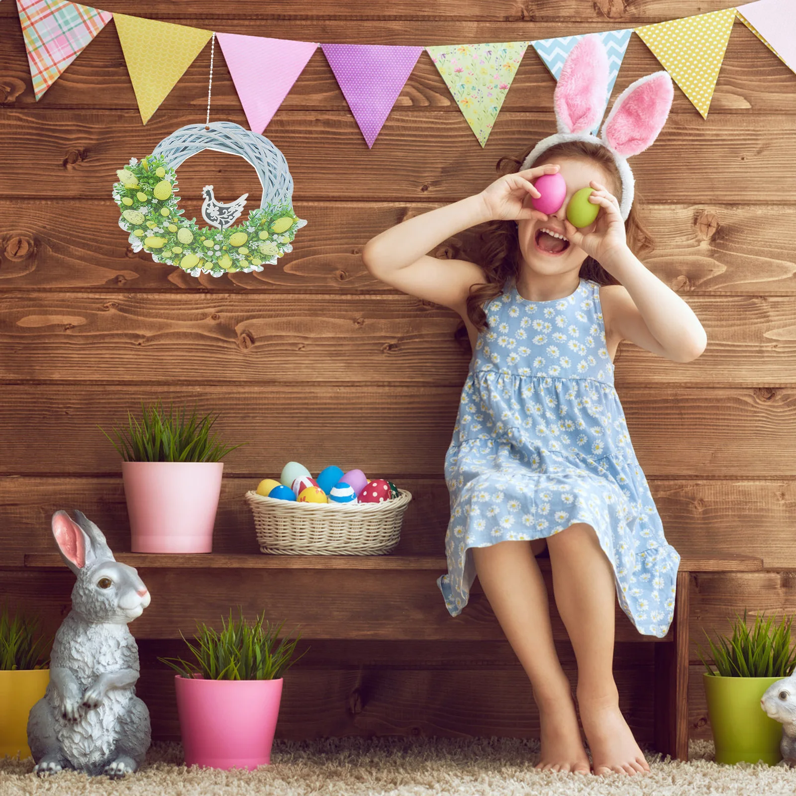 

1pc Lifelike White Flower Wreath Door Decor Wedding Simulated Garland Wall Hanging Decoration Non-Wilting Realistic Ornament