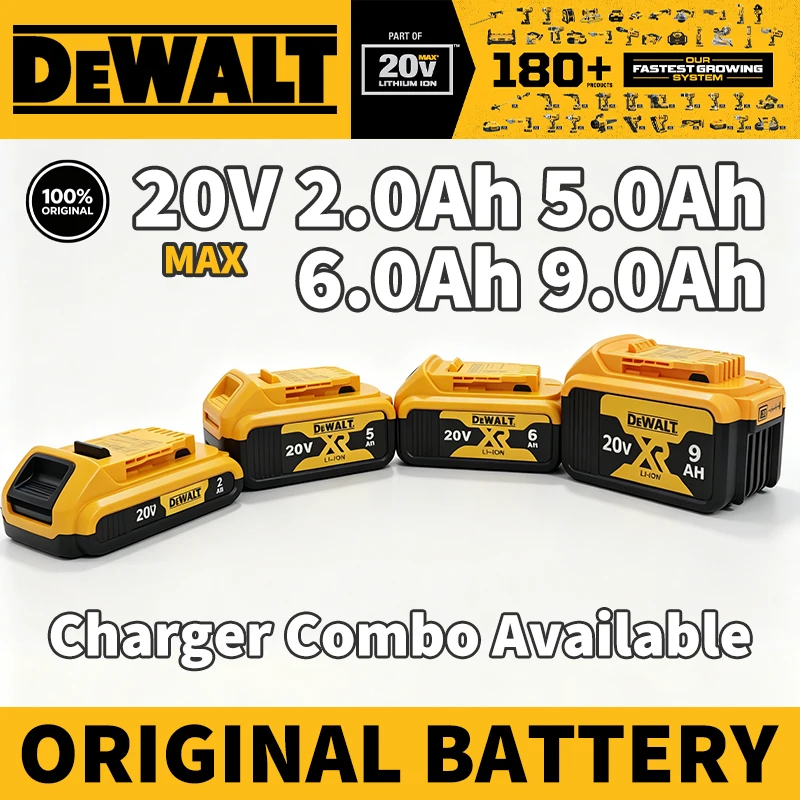 DeWALT XR 100% Original Battery 18V/20V/60V 2Ah 5Ah 6Ah 9Ah DCB200 DCB202 DCB205 DCB206 DCB209 DCB609 Power Tool with Charger