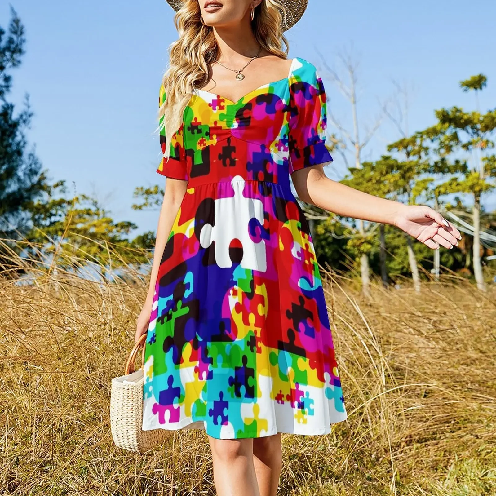 Jigsaw Pieces Short-Sleeved Dress summer dresses summer dress daily