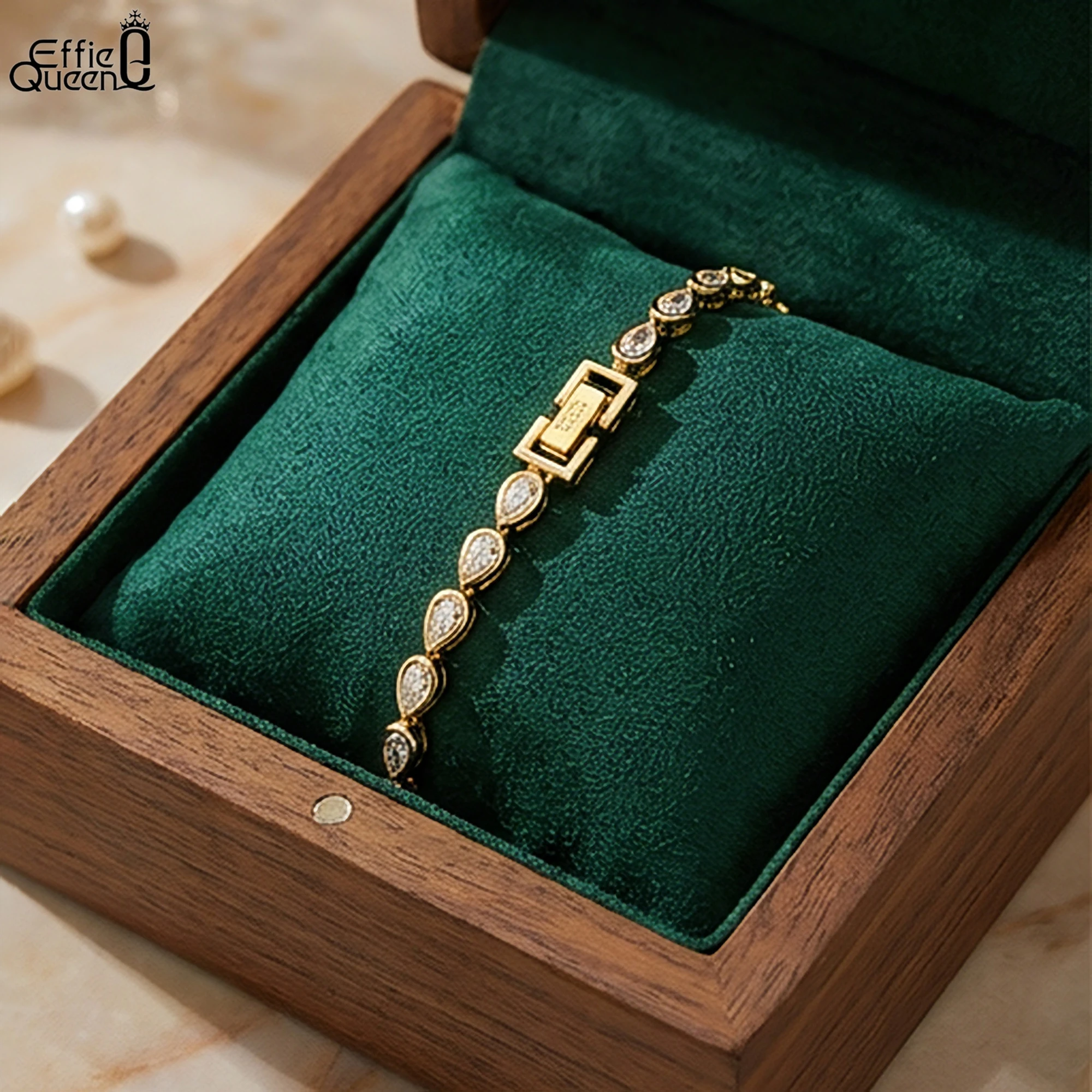 

EFFIE QUEEN, чистое серебро 925 пробы, золото 14 карат, браслет-цепочка для тенниса с цирконием в форме капли воды, простые украшения для женщин, мужчин, подарок SB154