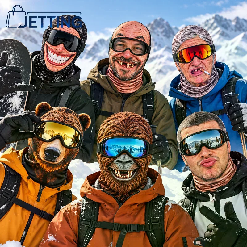 3D Face Printed Old Man Full Coverage Breathable Eye Hole Winter Mask Cover Stretch White Mustache Novelty Headwear