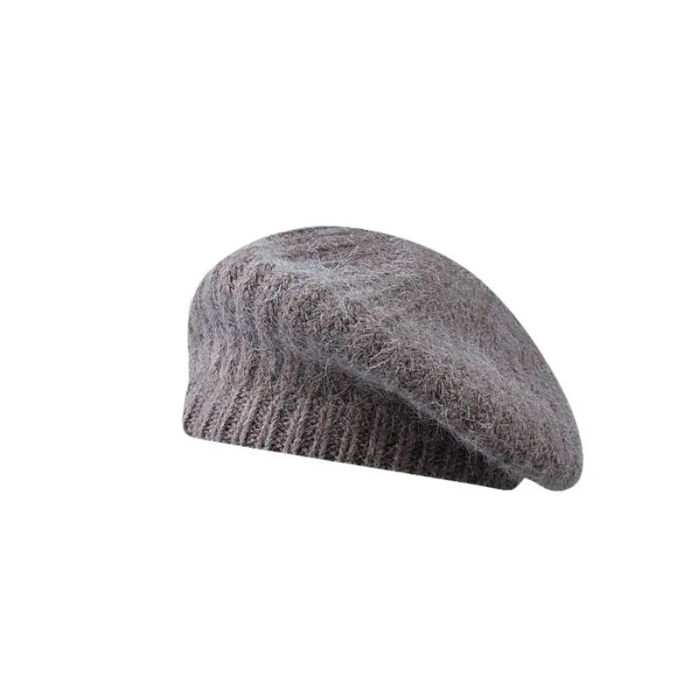 

Retro Wool Mohair Beret Solid Color Big Head Circumference Knitted Beanie Cap Versatile Warm Painter Hat Autumn Winter