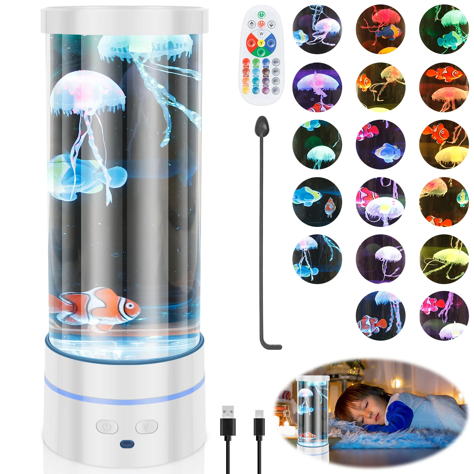 Jellyfish Lava Lamp Aquarium Ocean Night Lights 17Colors LED Jellyfish Mood Lights With For Home Bedroom Desktop Decoration Gift