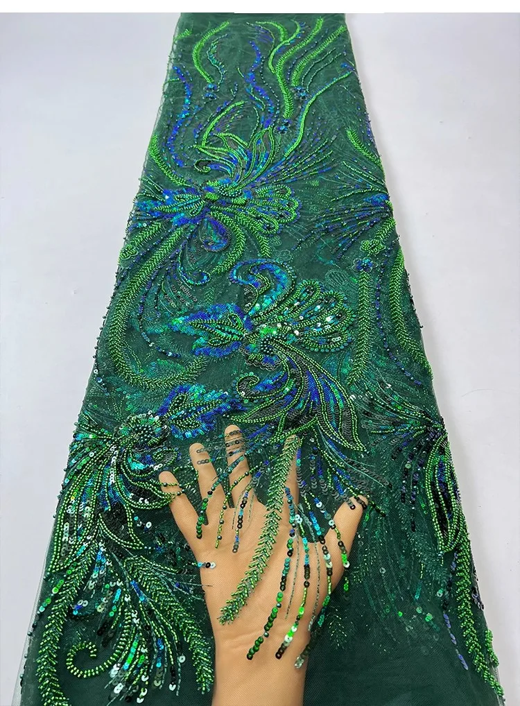 

1yard Heavy industry bead tube sequin flower embroidery tela new gauze fabric for clothing wedding Dress cheongsam fabrics