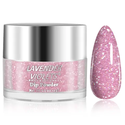 0.5oz Air Dry Dipping Powder - Pink Purple Glitter for Blue Nails Home Salon DIY Manicure Women Girls Starter Gift