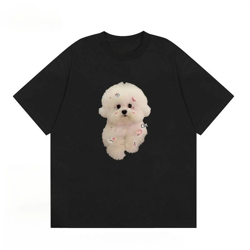 

Bi Xiong Dog Printed Cotton T-Shirt Cute Casual Versatile Loose Summer Cotton Couple Top Oversize Short Sleeves