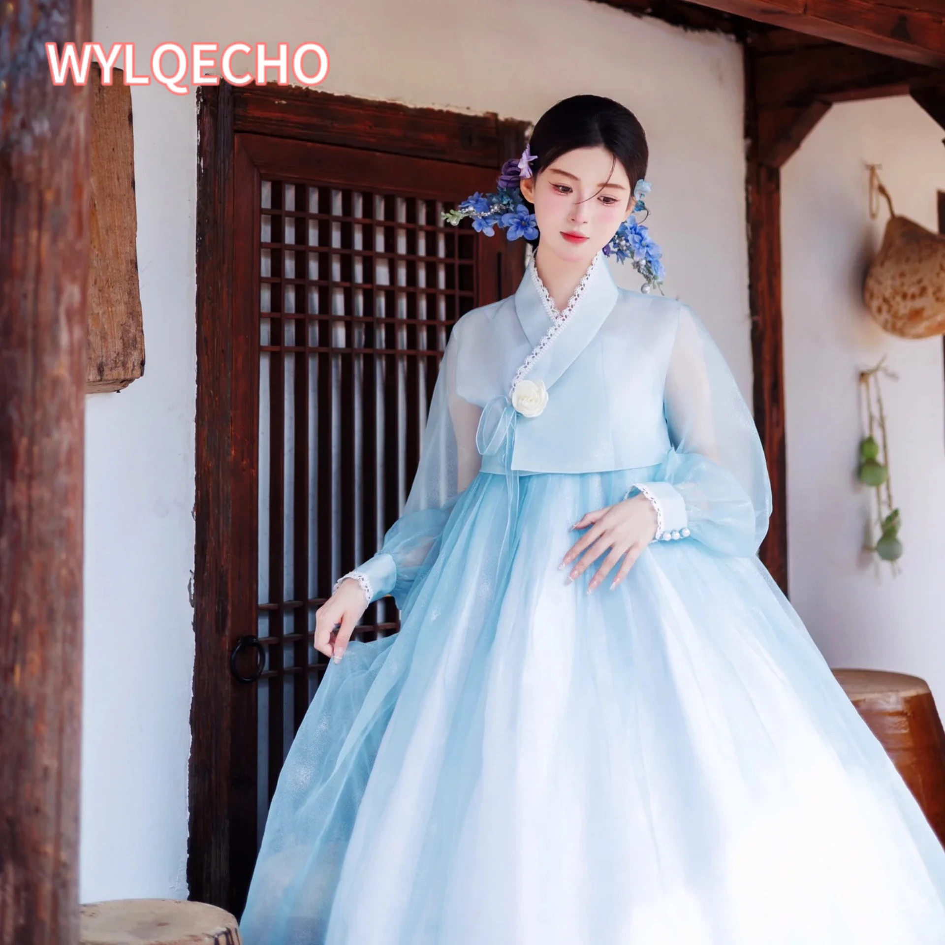 Hanbok Traditional Korean Clothing Hanbok Dress for Women New Blue Modernized Hanbok Halloween Costume Cosplay Wedding Hanbok 한복