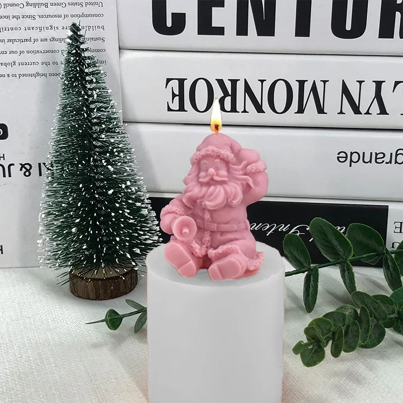 1 piece, sitting Santa Claus aromatherapy candle mold, silicone gypsum ornament, mousse cake chocolate grinder