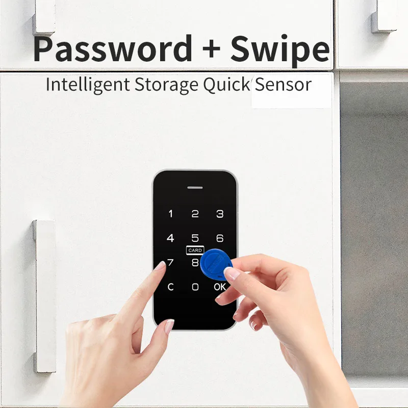 Keyless Digital Password Swipe Card 2 Unlock Ways Smart Touch Keypad Metal File Drawer Cabinet Furniture Card Sensor Lock